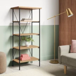 Wood And Metal Media Tower Bookcase Natural - Room Essentials™