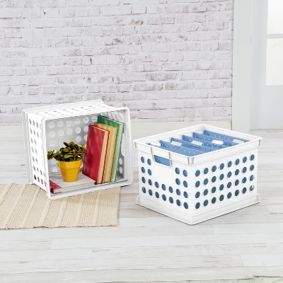 Storage Crate White - Room Essentials™: Portable Stackable Plastic Milk Crate With Built-In Handles, 30.6L Capacity 2 Storage Crate White - Room Essentials™: Portable Stackable Plastic Milk Crate With Built-In Handles, 30.6L Capacity - Image 2