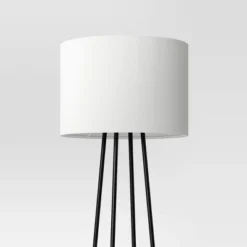 Floor Lamp With Shelves - Room Essentials™: Black Metal, Linen Shade, ETL Listed, 62" Height -RoomEssentials Sales Store GUEST 3199757b 4951 44d0 87c9 0ab6420bf0ee