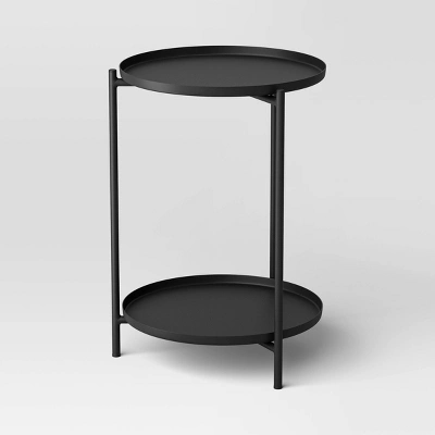 Metal Small Side Table With Shelf Black - Room Essentials™ 2 Metal Small Side Table With Shelf Black - Room Essentials™ - Image 2