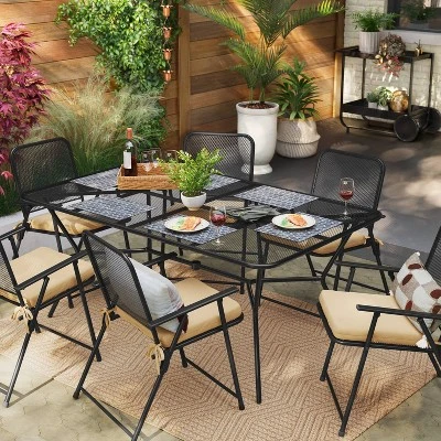 6 Person Metal Mesh Rectangle Patio Dining Table, Outdoor Furniture - Room Essentials™ 1 6 Person Metal Mesh Rectangle Patio Dining Table, Outdoor Furniture - Room Essentials™