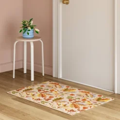 2'x3' Washable Leaf Harvest Scatter Woven Accent Rug Cream/Orange/Green - Room Essentials™