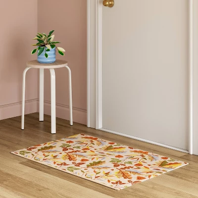 2'x3' Washable Leaf Harvest Scatter Woven Accent Rug Cream/Orange/Green - Room Essentials™ 1 2'x3' Washable Leaf Harvest Scatter Woven Accent Rug Cream/Orange/Green - Room Essentials™