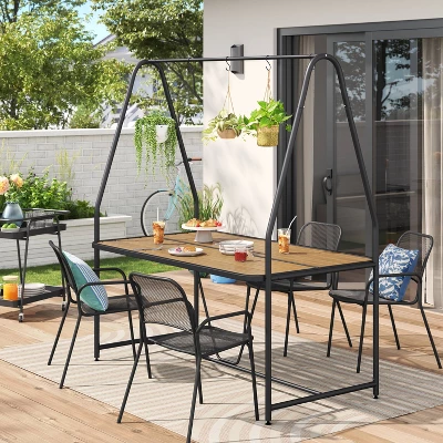 Metal Rectangle A-Frame Pergola Rust Resistant Outdoor Patio Dining Table Black - Room Essentials™ 1 Metal Rectangle A-Frame Pergola Rust Resistant Outdoor Patio Dining Table Black - Room Essentials™