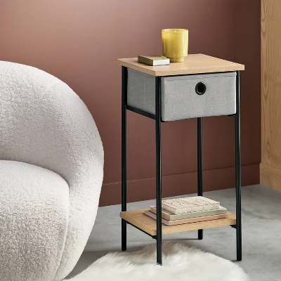 Fabric Bin Dorm Side Table Black Frame - Room Essentials™ 1 Fabric Bin Dorm Side Table Black Frame - Room Essentials™