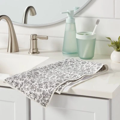 Quick Dry Floral Waffle Towel Black - Room Essentials™ 1 Quick Dry Floral Waffle Towel Black - Room Essentials™