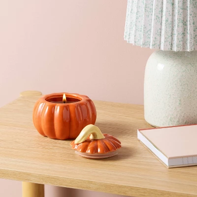 Pumpkin Figural Ceramic Strawberry Pumpkin Jar Candle - Room Essentials™ 1 Pumpkin Figural Ceramic Strawberry Pumpkin Jar Candle - Room Essentials™
