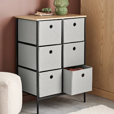 Fabric 6-Bin Tall Vertical Dresser Black Frame - Room Essentials™ 1 Fabric 6-Bin Tall Vertical Dresser Black Frame - Room Essentials™