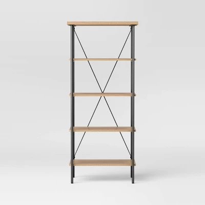 Wood And Metal Media Tower Bookcase Natural - Room Essentials™ 2 Wood And Metal Media Tower Bookcase Natural - Room Essentials™ - Image 2