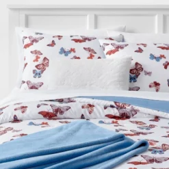 Butterfly Print Microfiber Decorative Bed Set With Throw Blue/Red/White - Room Essentials™ -RoomEssentials Sales Store GUEST e00afba5 a714 4928 90f7 d5171afd96c9